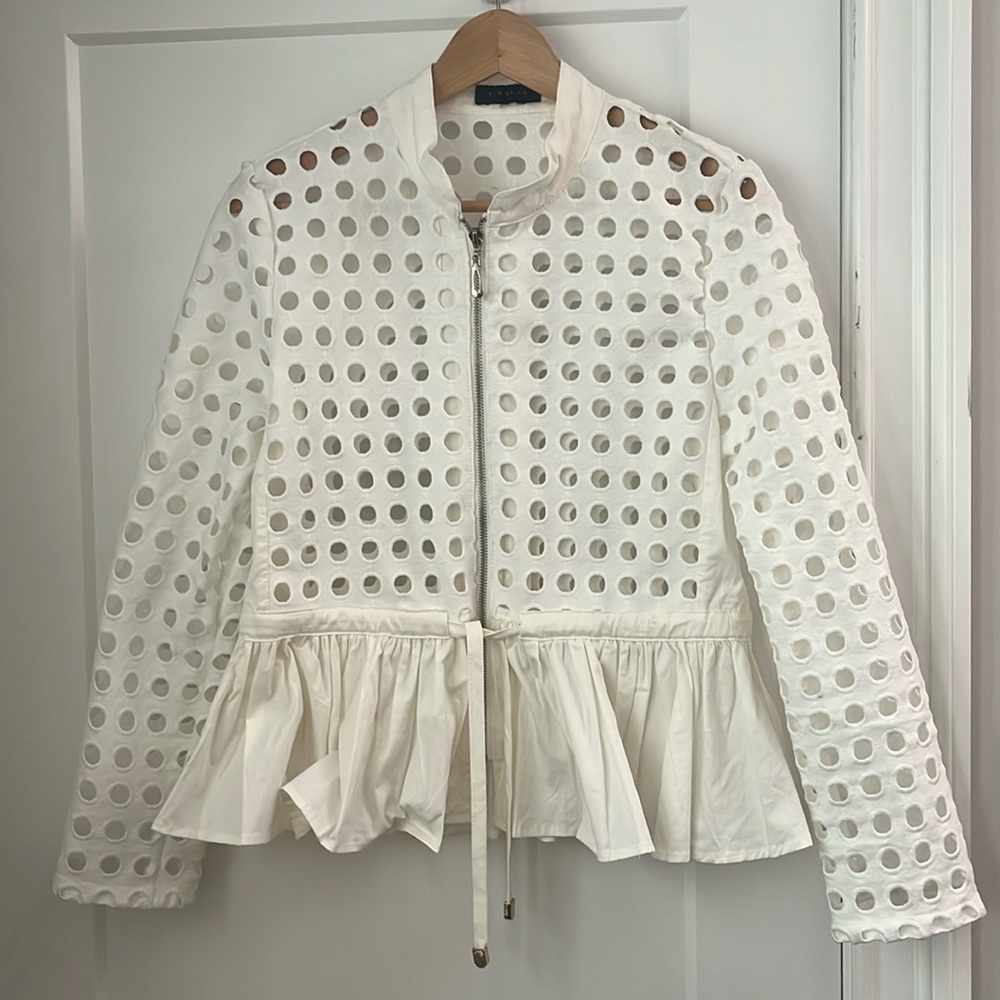 Gracia perforated white peplum jacket